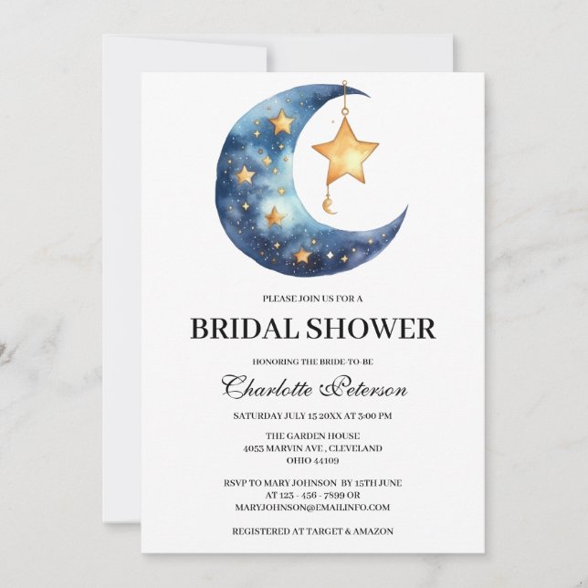 Invitación Ducha de Novia Celestial Luna Estrella (Anverso)