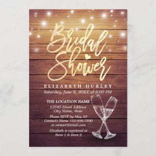 Invitación Ducha de novia Champán Gafas de madera Luces de ca