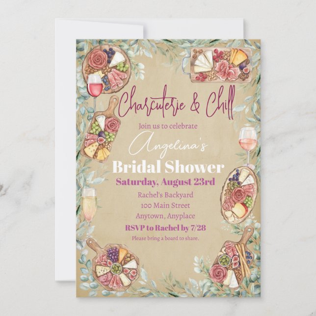 Invitación Ducha de Novia Charcuterie & Chill (Anverso)