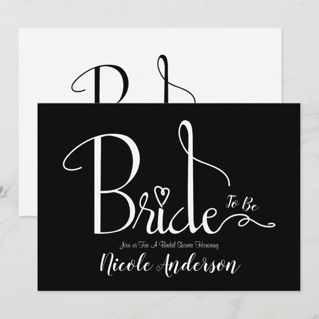 Invitación Ducha de Novia Chic Moderna Blanco Negro (Anverso / Reverso)