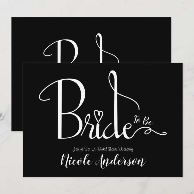 Invitación Ducha de Novia Chic Moderna Blanco Negro (Anverso / Reverso)