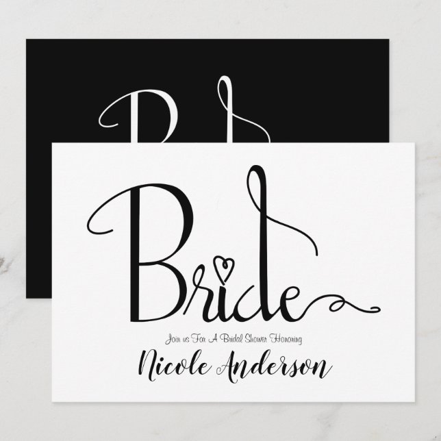 Invitación Ducha de Novia Chic Moderna Blanco Negro (Anverso / Reverso)