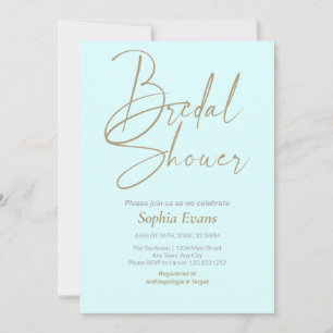 Invitación Ducha de novia cian con luz de plata de oro minima