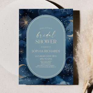 Invitación Ducha de Novia Cielo Estrellado Azul Dorado
