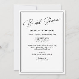 Invitación Ducha de novia clásica negra y blanca Boda