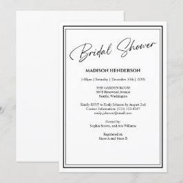 Invitación Ducha de novia clásica negra y blanca Boda