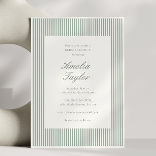 Invitación Ducha de Novia Clásica Verde Salvia con Raya y Cre