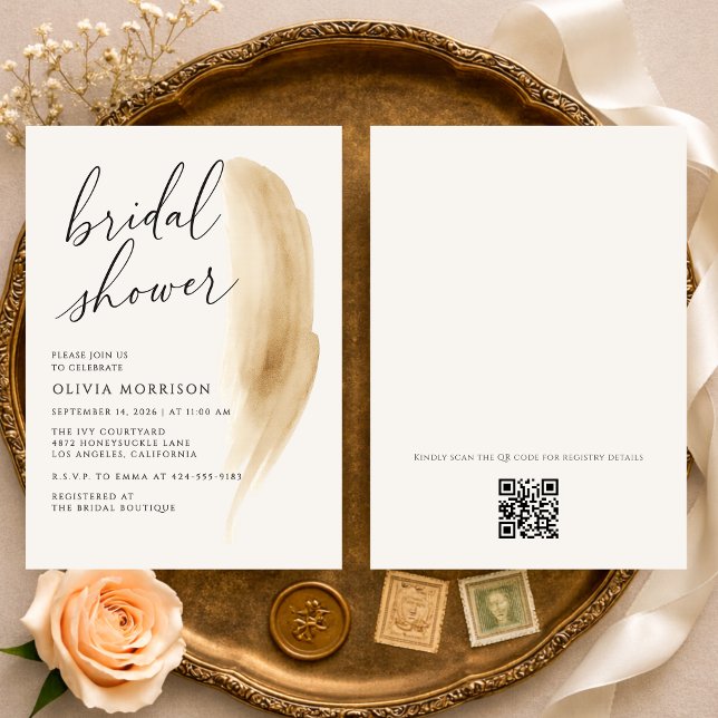 Invitación Ducha de Novia Código QR Acuarela Boho Neutral (Subido por el creador)