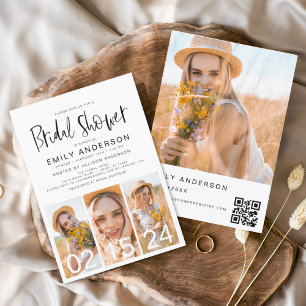 Invitación Ducha de novia código QR Minimalista Foto simple