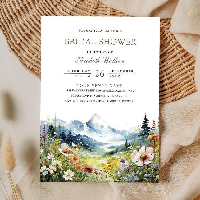 Invitación Ducha de Novia Código QR Pradera Montaña Flor Silv (Subido por el creador)