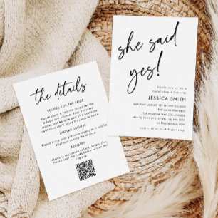 Invitación Ducha de Novia Código QR Todo en Uno Ella Dijo Sí