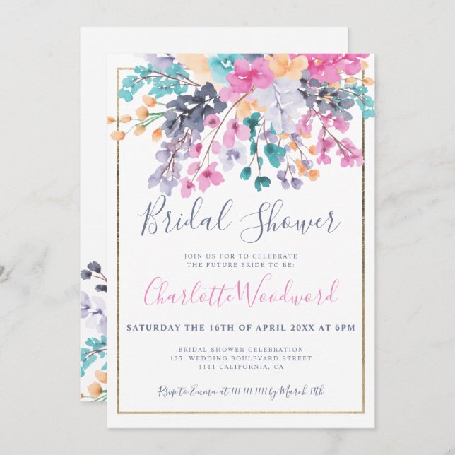 Invitación Ducha de novia color azul rosa pálido (Anverso / Reverso)
