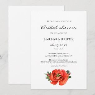 Invitación ducha de novia con amapola roja acuarela