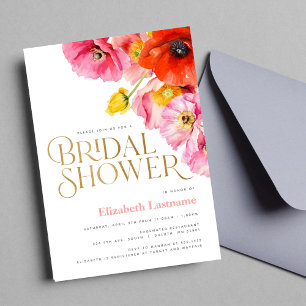 Invitación Ducha de Novia con Amapolas Modernas Rosa Amarillo
