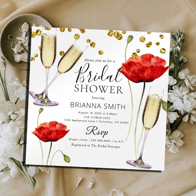 Invitación Ducha de Novia con Amapolas Rojas Modernas y Escam (Subido por el creador)