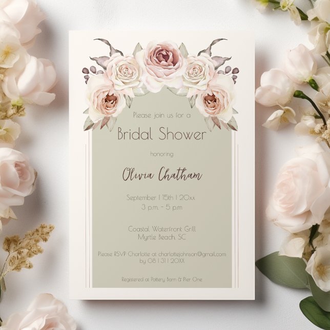 Invitación Ducha de Novia con Arco de Rosas Bohemianas (Bohemian Rose Arch Bridal Shower Invitation)