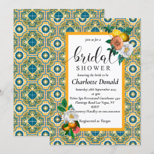 Invitación Ducha de novia con azulejos azules de la Italia me