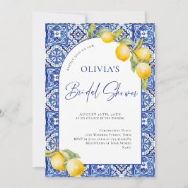Invitación Ducha de novia con azulejos azules de lemones medi