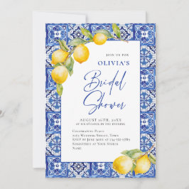Invitación Ducha de novia con azulejos azules de lemones medi
