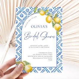 Invitación Ducha de novia con azulejos azules de lemones medi