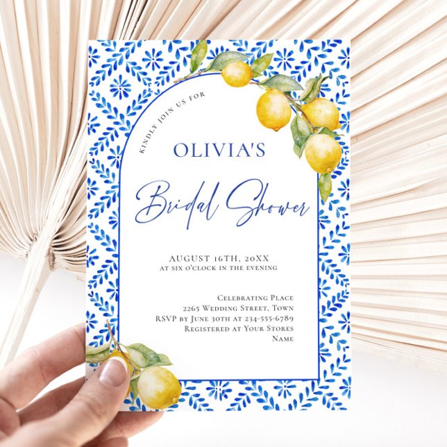 Invitación Ducha de novia con azulejos azules de lemones medi (Subido por el creador)