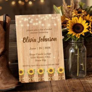 Invitación Ducha de Novia con Botas de Vaquero y Girasoles Rú