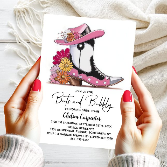 Invitación Ducha de Novia con Botas Rosas y Burbujas (Subido por el creador)