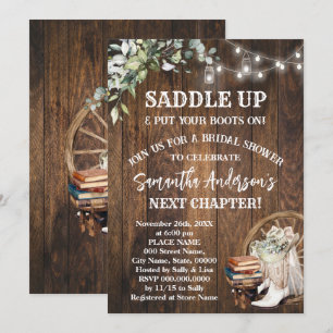 Invitación Ducha de novia con botas y libros de eucalipto Sad