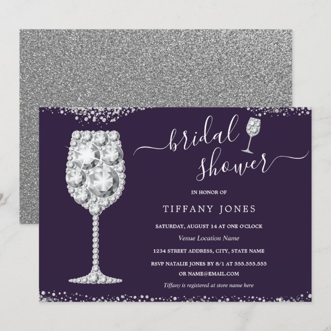 Invitación Ducha de novia con burbujas de diamantes de plata  (Anverso / Reverso)