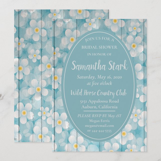 Invitación Ducha de Novia con Cerca de Madera Floral (Anverso / Reverso)