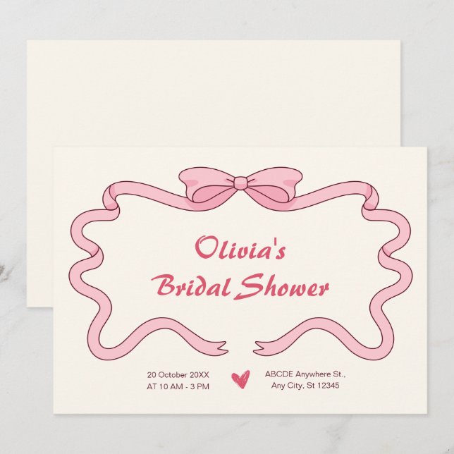 Invitación Ducha de novia con cinta dulce rosa (Anverso / Reverso)