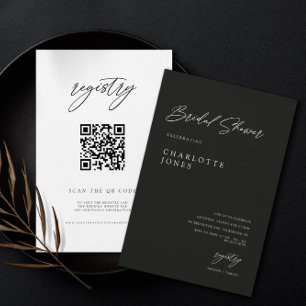 Invitación Ducha de novia con código QR escrito a mano en bla