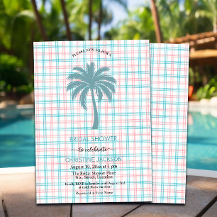 Invitación Ducha de novia con control rosa de Palm Tree Azure