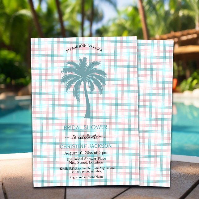 Invitación Ducha de novia con control rosa de Palm Tree Azure (Subido por el creador)