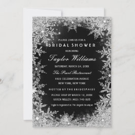Invitación Ducha de novia con copo de nieve de joyas negras p