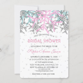 Invitación Ducha de novia con copos de nieve azul rosado plat