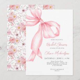 Invitación Ducha de novia con coqueta de flores de cinta rosa