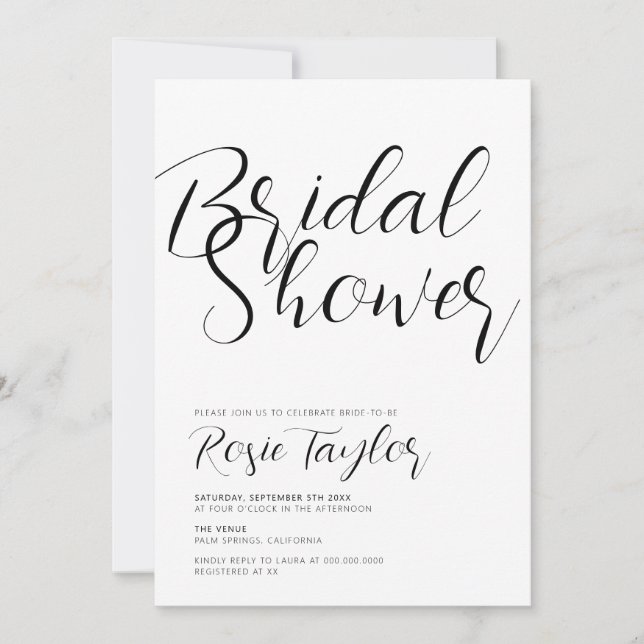 Invitación Ducha de novia con encabezado de guión moderno (Anverso)