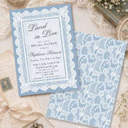 Invitación Ducha de novia con encaje azul vintage 'Laced in L