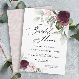 Invitación Ducha de novia con encanto botánico rosa y ciruela