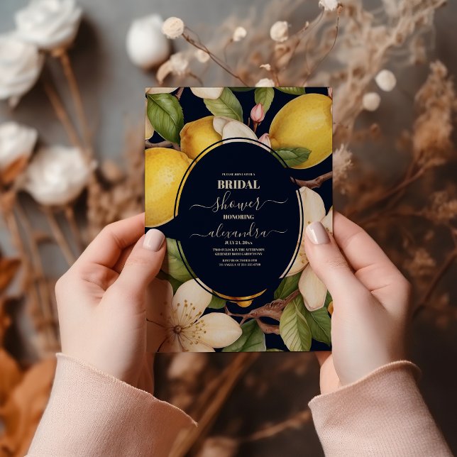 Invitación Ducha de novia con escritura floral azul limón ita (Subido por el creador)