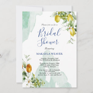 Invitación Ducha de novia con escritura floral azul limón ita