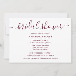 Invitación Ducha de novia con escritura moderna de Borgoña