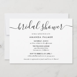Invitación Ducha de novia con escritura moderna en blanco y n