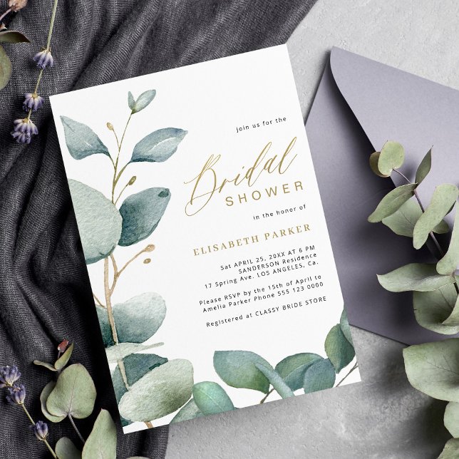 Invitación Ducha de novia con eucalipto dorado (Subido por el creador)