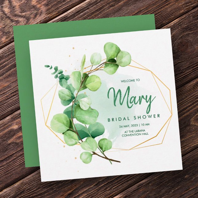 Invitación Ducha de novia con eucalipto verde y dorado (Subido por el creador)
