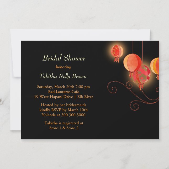 Invitación Ducha de novia con farolillos de estilo asiático d (Anverso)