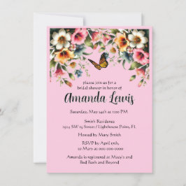 Invitación Ducha de Novia con Floral Rosa y Mariposa