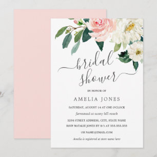 Invitación Ducha de Novia con Flores Acuarela Rosa de Melocot