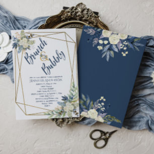 Invitación Ducha de novia con flores azules de bronce